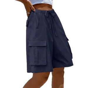 Merokeety Casual Cargo Shorts Elastic Waist Drawstring Bermuda Shorts Medium